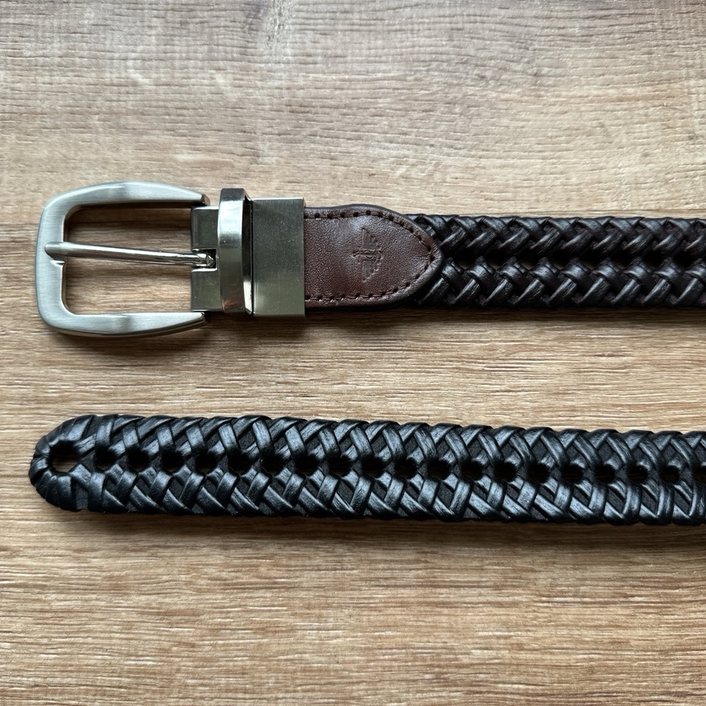 NWOT Dockers Belt Mens M 34-36 Brown Leather Lacing Braided Bonded